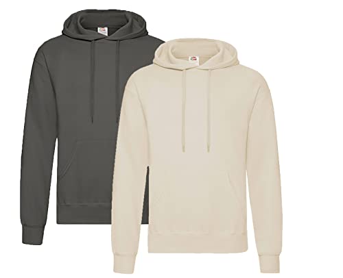 Fruit of the Loom Herren Hooded Sweat Sweatshirt, Blickdicht, 1x Anthrazit + 1x Natur + 1x HL-Kauf Notizblock, L von Fruit of the Loom