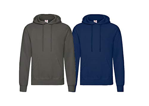 Fruit of the Loom Herren Hooded Sweat Sweatshirt, Blickdicht, 1x Anthrazit + 1x Navy + 1x HL-Kauf Notizblock, 3XL von Fruit of the Loom