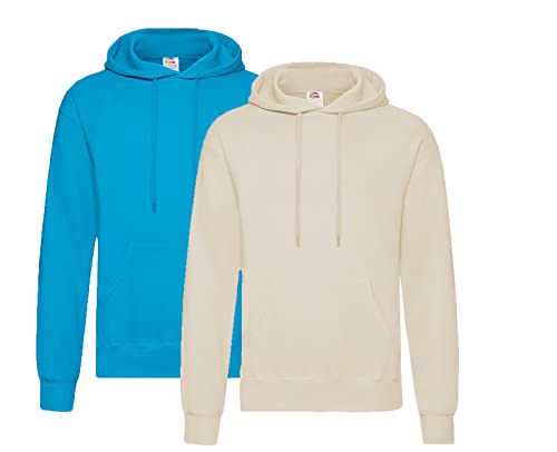 Fruit of the Loom Herren Hooded Sweat Sweatshirt, Blickdicht, 1x Azurblau + 1x Natur + 1x HL-Kauf Notizblock, M von Fruit of the Loom