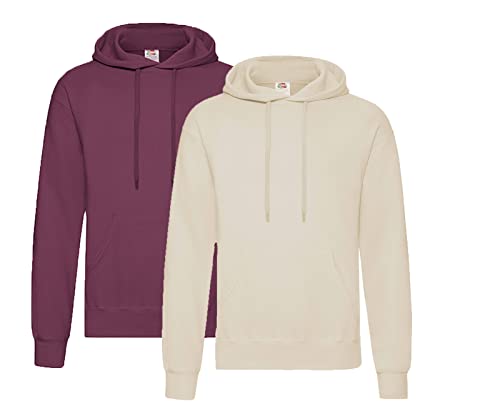 Fruit of the Loom Herren Hooded Sweat Sweatshirt, Blickdicht, 1x Burgund + 1x Natur + 1x HL-Kauf Notizblock, XL von Fruit of the Loom