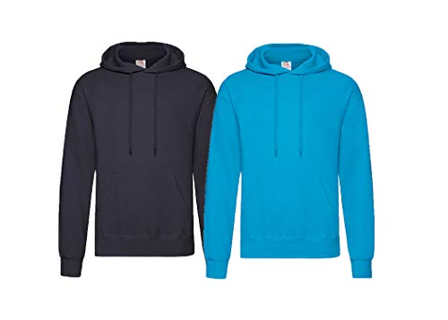 Fruit of the Loom Herren Hooded Sweat Sweatshirt, Blickdicht, 1x Deep Navy + 1x Azurblau + 1x HL-Kauf Notizblock, M von Fruit of the Loom