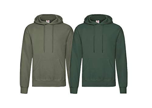 Fruit of the Loom Herren Hooded Sweat Sweatshirt, Blickdicht, 1x Flaschengrün + 1x Olive + 1x HL-Kauf Notizblock, M von Fruit of the Loom