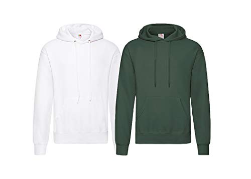 Fruit of the Loom Herren Hooded Sweat Sweatshirt, Blickdicht, 1x Flaschengrün + 1x Weiss + 1x HL-Kauf Notizblock, M von Fruit of the Loom