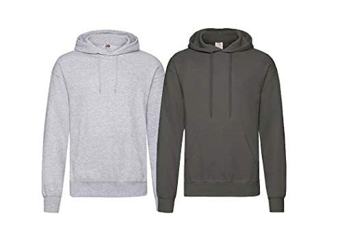 Fruit of the Loom Herren Hooded Sweat Sweatshirt, Blickdicht, 1x Grau + 1x Anthrazit + 1x HL-Kauf Notizblock, L von Fruit of the Loom