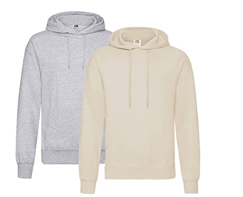 Fruit of the Loom Herren Hooded Sweat Sweatshirt, Blickdicht, 1x Grau + 1x Natur + 1x HL-Kauf Notizblock, L von Fruit of the Loom