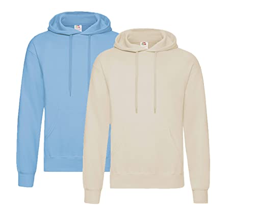 Fruit of the Loom Herren Hooded Sweat Sweatshirt, Blickdicht, 1x Pastellblau + 1x Natur + 1x HL-Kauf Notizblock, M von Fruit of the Loom