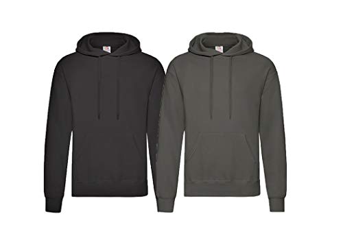 Fruit of the Loom Herren Hooded Sweat Sweatshirt, Blickdicht, 1x Schwarz + 1x Anthrazit + 1x HL-Kauf Notizblock, 3XL von Fruit of the Loom