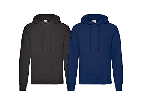 Fruit of the Loom Herren Hooded Sweat Sweatshirt, Blickdicht, 1x Schwarz + 1x Navy + 1x HL-Kauf Notizblock, 3XL von Fruit of the Loom