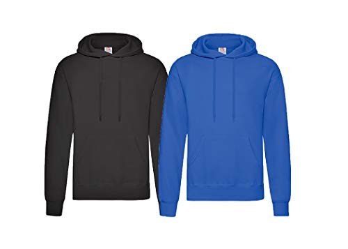 Fruit of the Loom Herren Hooded Sweat Sweatshirt, Blickdicht, 1x Schwarz + 1x Royal + 1x HL-Kauf Notizblock, XL von Fruit of the Loom