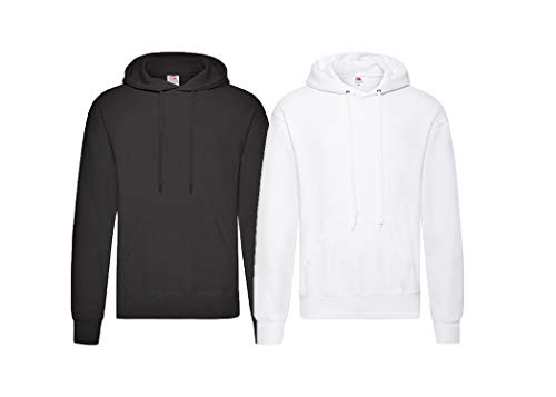 Fruit of the Loom Herren Hooded Sweat Sweatshirt, Blickdicht, 1x Schwarz + 1x Weiss + 1x HL-Kauf Notizblock, S von Fruit of the Loom