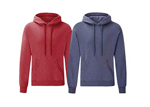 Fruit of the Loom Herren Hooded Sweat Sweatshirt, Blickdicht, 1x Vintage Heather Red + 1x Vintage Heather Navy + 1x HL-Kauf Notizblock, XL von Fruit of the Loom