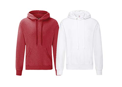 Fruit of the Loom Herren Hooded Sweat Sweatshirt, Blickdicht, 1x Vintage Heather Red + 1x Weiss + 1x HL-Kauf Notizblock, XXL von Fruit of the Loom