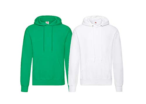 Fruit of the Loom Herren Hooded Sweat Sweatshirt, Blickdicht, 1x Weiss + 1x Maigrün + 1x HL-Kauf Notizblock, L von Fruit of the Loom