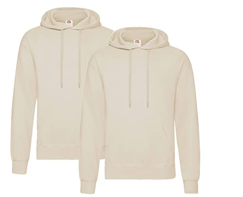 fruit of the loom Herren Hooded Sweat Sweatshirt, Blickdicht, 2X Natur + 1x HL-Kauf Notizblock, L von fruit of the loom