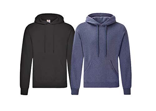 Fruit of the Loom Herren Hooded Sweat Sweatshirt (L, 1 Schwarz/ 1 HeatherNavy) von Fruit of the Loom