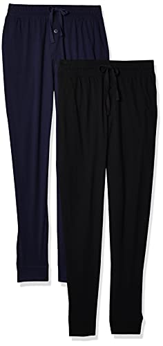 Fruit of the Loom Herren Jersey-Strick-Jogginghose (1er-und 2er-Pack) Pyjamaunterteil, Schwarz/Marineblau, Large Hoch von Fruit of the Loom