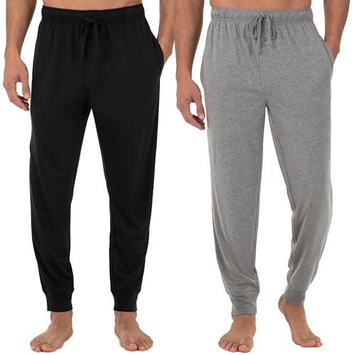 Fruit of the Loom Herren Jersey-Strick-Jogginghose (1er-und 2er-Pack) Pyjamaunterteil, Schwarz/Grau meliert, 31-35 von Fruit of the Loom