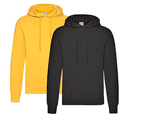 Fruit of the Loom Herren Kapuzenpullover S M L XL XXL 3XL 4XL 5XL auch Sets, 1x Gelb + 1x Schwarz + 1x HL-Kauf Notizblock, XXL von Fruit of the Loom