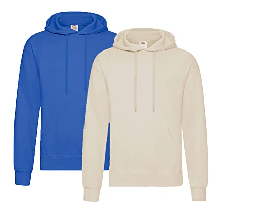 Fruit of the Loom Herren Kapuzenpullover S M L XL XXL 3XL 4XL 5XL auch Sets, 1x Royal + 1x Natur + 1x HL-Kauf Notizblock, M von Fruit of the Loom