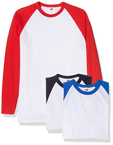 Fruit of the Loom Herren Klassische Baseball-Jacke mit Langen Ärmeln T-Shirt, White Navy/White Red/White Royal Blue, XL (3er Pack) von Fruit of the Loom