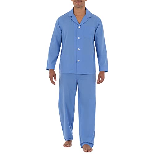 Fruit of the Loom Herren Langärmliges Pyjama-Set aus breitem Stoff Pyjamaset, azurblau, Small von Fruit of the Loom