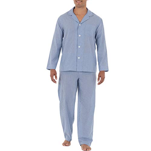 Fruit of the Loom Herren Langärmliges Pyjama-Set aus breitem Stoff Pyjamaset, blau gestreift, L von Fruit of the Loom