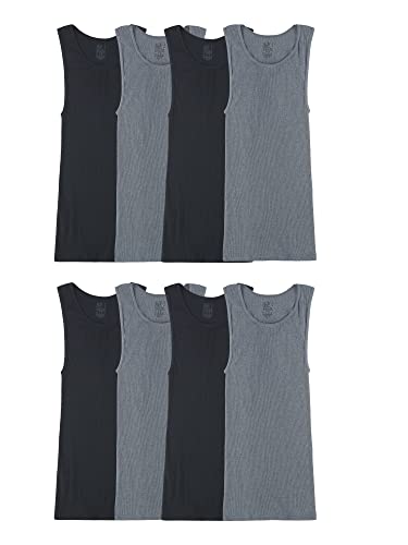 Fruit of the Loom Herren Ärmelloses Tank-a-Shirt, Ohne Etikett und Feuchtigkeitstransport, Gerippter Stretchstoff Unterhemd, 8er-Pack, Schwarz/Grau, Large von Fruit of the Loom