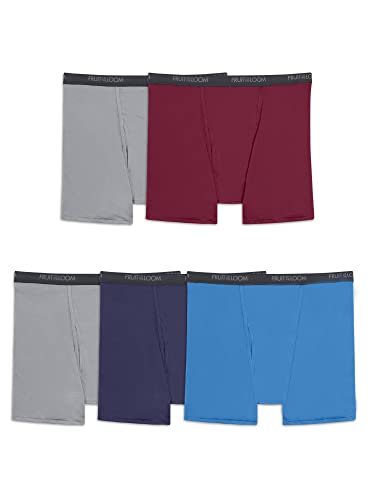 Fruit of the Loom Herren Micro-Stretch-Boxershorts, Entworfen, Um Sich mit Ihnen zu Bewegen, Leicht und Feuchtigkeitsableitend Retroshorts, 5er-Pack, Grau/Rot/Blau, XX-Large Groß von Fruit of the Loom