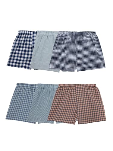 Fruit of the Loom Herren Men's Tag Free Woven Boxer Shorts, Relaxed Fit, Moisture Wicking, Assorted Color Multipacks Boxershorts, Verschiedene Gingham-Streifen, X-Large (6er Pack) von Fruit of the Loom