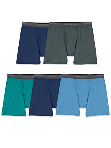 Fruit of the Loom Herren 4-Wege-Stretch-Boxershorts, Leichte und Feuchtigkeitsableitende Unterwäsche, Langes, Normales Bein und Rumpf Retroshorts, 5er-Pack, Grün/Marineblau/Grau, X-Large von Fruit of the Loom