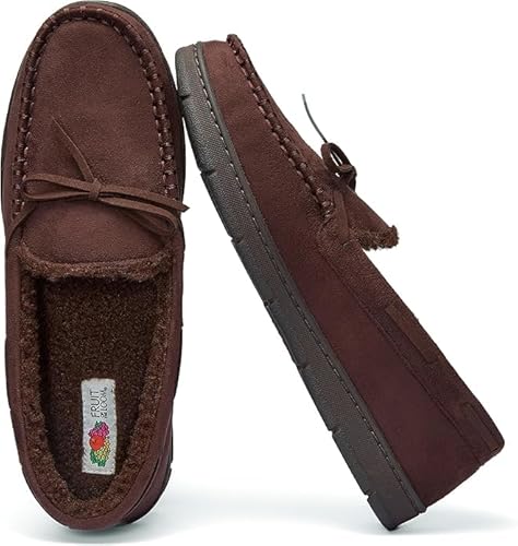 Fruit of the Loom Herren Mokassin Indoor Outdoor Hausschuhe Memory Foam Sherpa Gefüttert Large Braun, Braun, Medium von Fruit of the Loom