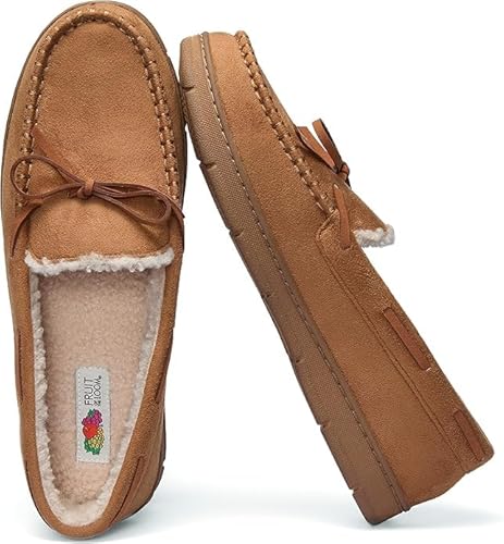 Fruit of the Loom Herren Mokassin Indoor Outdoor Hausschuhe Memory Foam Sherpa Gefüttert Large Braun, Kaffee, Medium von Fruit of the Loom