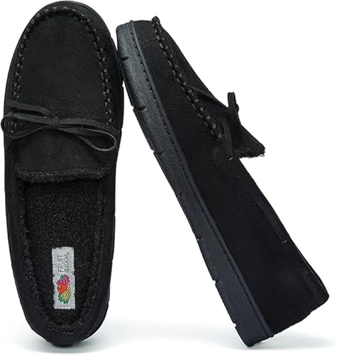 Fruit of the Loom Herren Mokassin Indoor Outdoor Hausschuhe Memory Foam Sherpa Gefüttert Large Braun, Schwarz, Small von Fruit of the Loom