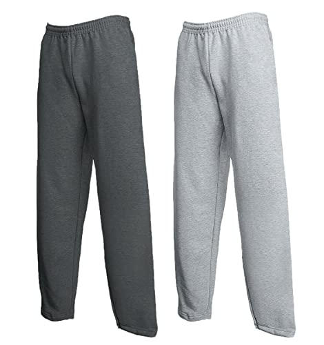 Fruit of the Loom Herren Open Hem Classic Jogging-Hose, Größe:M, Farbe: 1x Grau + 1x Dark Heather + 1 HL Kauf Notizblock von Fruit of the Loom
