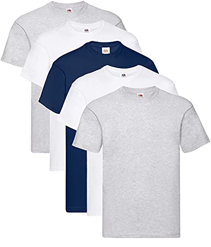 Fruit of the Loom Herren Original T. T-Shirt, 2Weiss 2Grau 1Navy, 3XL (5er Pack) + 1HL-Kauf Notizblock von Fruit of the Loom