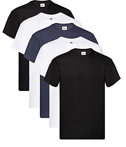 Fruit of the Loom Herren Original T. T-Shirt, 2Weiss 2Schwarz 1DeepNavy, XXL (5er Pack) + 1HL-Kauf Notizblock von Fruit of the Loom