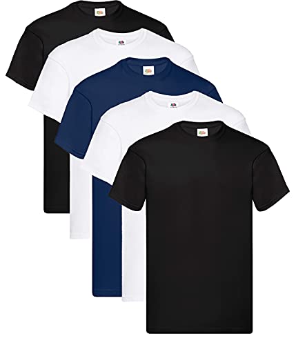 Fruit of the Loom Herren Original T. T-Shirt, 2Weiss 2Schwarz 1Navy, XL (5er Pack) + 1HL-Kauf Notizblock von Fruit of the Loom