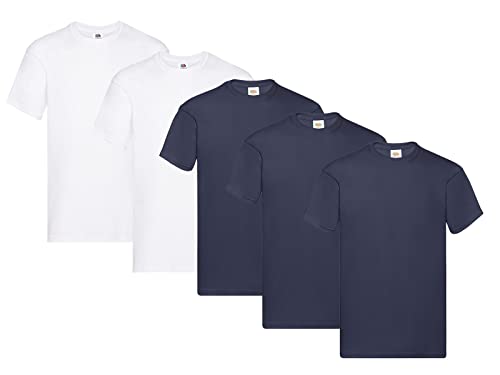 Fruit of the Loom Herren Original T. T-Shirt, 3Deep Navy 2Weiss, 3XL (5er Pack) + 1HL-Kauf Notizblock von Fruit of the Loom