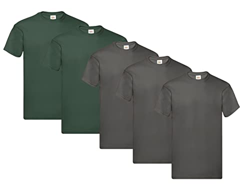 Fruit of the Loom Herren Original T. T-Shirt, 3Graphit 2Flaschengrün, 3XL (5er Pack) + 1HL-Kauf Notizblock von Fruit of the Loom