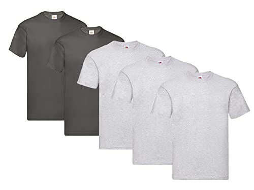 Fruit of the Loom Herren Original T. T-Shirt, 3Grau 2Graphit, XXL (5er Pack) + 1HL-Kauf Notizblock von Fruit of the Loom