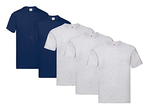 Fruit of the Loom Herren Original T. T-Shirt, 3Grau 2Navy, M (5er Pack) + 1HL-Kauf Notizblock von Fruit of the Loom