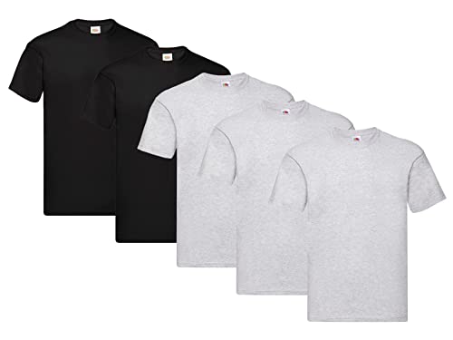 Fruit of the Loom Herren Original T. T-Shirt, 3Grau 2Schwarz, 3XL (5er Pack) + 1HL-Kauf Notizblock von Fruit of the Loom