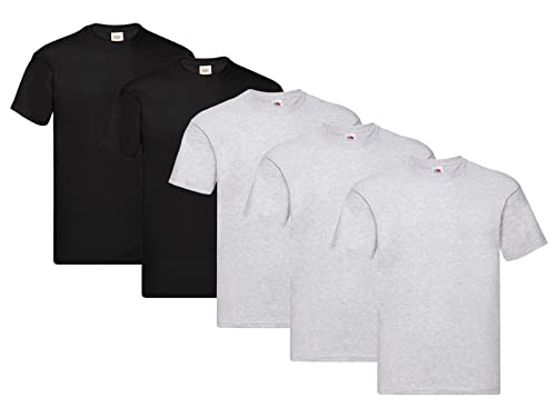 Fruit of the Loom Herren Original T. T-Shirt, 3Grau 2Schwarz, 5XL (5er Pack) + 1HL-Kauf Notizblock von Fruit of the Loom