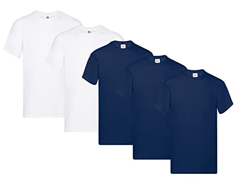 Fruit of the Loom Herren Original T. T-Shirt, 3Navy 2Weiss, 4XL (5er Pack) + 1HL-Kauf Notizblock von Fruit of the Loom
