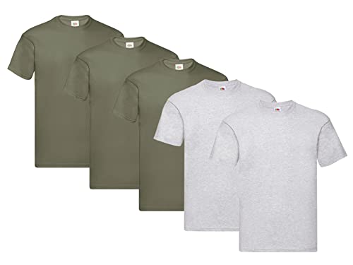 Fruit of the Loom Herren Original T. T-Shirt, 3Olive 2Grau, XL (5er Pack) + 1HL-Kauf Notizblock von Fruit of the Loom
