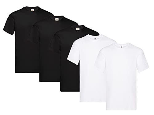 Fruit of the Loom Herren Original T. T-Shirt, 3Schwarz 2Weiss, 5XL (5er Pack) + 1HL-Kauf Notizblock von Fruit of the Loom