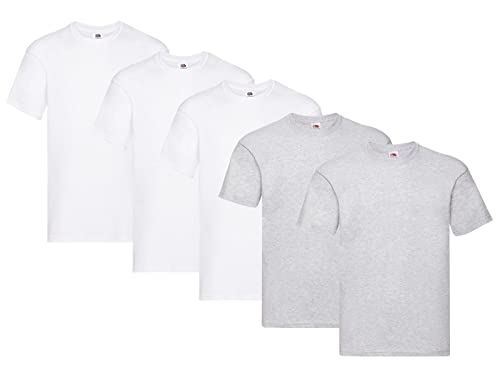 Fruit of the Loom Herren Original T. T-Shirt, 3Weiss 2Grau, 3XL (5er Pack) + 1HL-Kauf Notizblock von Fruit of the Loom