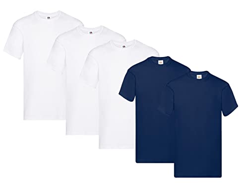 Fruit of the Loom Herren Original T. T-Shirt, 3Weiss 2Navy, 5XL (5er Pack) + 1HL-Kauf Notizblock von Fruit of the Loom