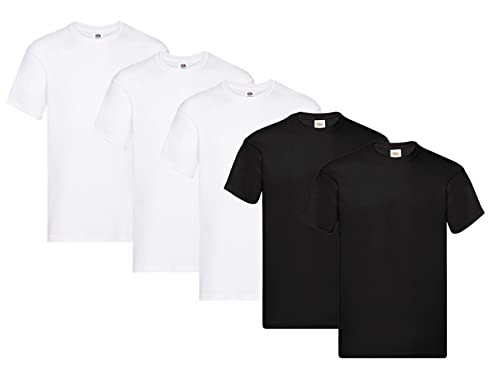 Fruit of the Loom Herren Original T. T-Shirt, 3Weiss 2Schwarz, 3XL (5er Pack) + 1HL-Kauf Notizblock von Fruit of the Loom