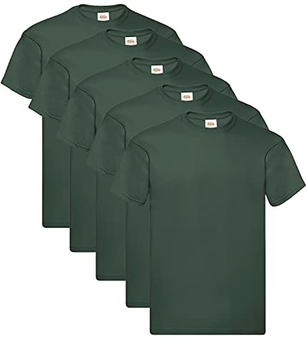 Fruit of the Loom Herren Original T. T-Shirt, 5 Flaschengrün, XL (5er Pack) + 1HL-Kauf Notizblock von Fruit of the Loom